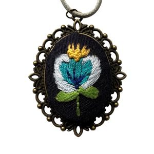 Hand-stitched Blue Floral Applique Pendant